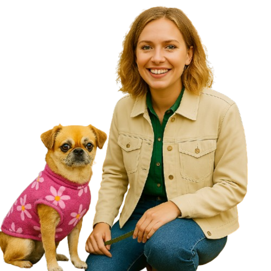 Woman with dog in fashion wear